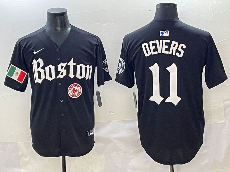 Men 2025 Boston Red Sox 11 Devers Black Five generations Joint Name Nike MLB Jersey style 28